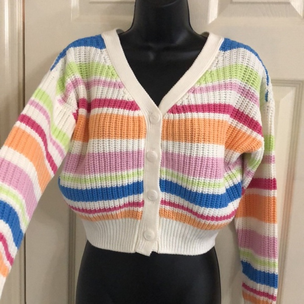 Jessica Simpson‎ multi color striped v-neck long sleeve cardigan sweater size XS